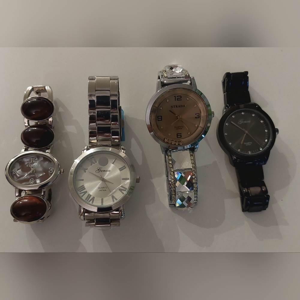 Genoa And Strada Silver and Black Watch Set